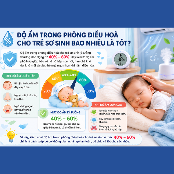 Độ ẩm trong phòng điều hoà cho trẻ sơ sinh bao nhiêu là tốt? Độ ẩm trong phòng điều hoà cho trẻ sơ sinh