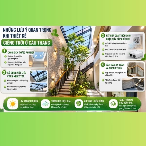 Có nên làm giếng trời ở cầu thang không? Giải pháp cho nhà bí bách Những lưu ý quan trọng khi thiết kế giếng trời cầu thang