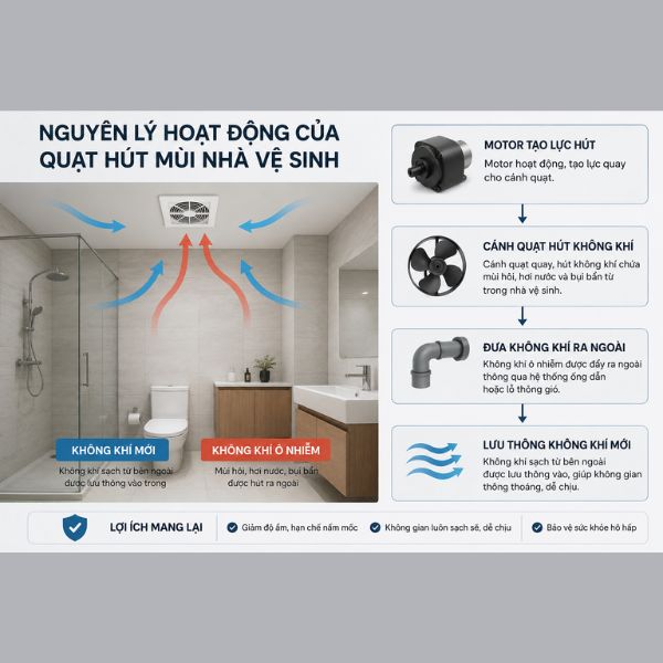 Quạt hút mùi nhà vệ sinh có tác dụng gì? Giải pháp cho không gian thoáng sạch nguyên lý hoạt động
