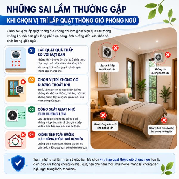 Những sai lầm thường gặp khi chọn vị trí lắp quạt thông gió phòng ngủ