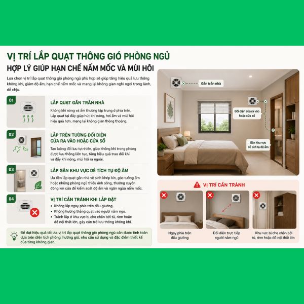 Vị trí lắp quạt thông gió phòng ngủ hợp lý nhất