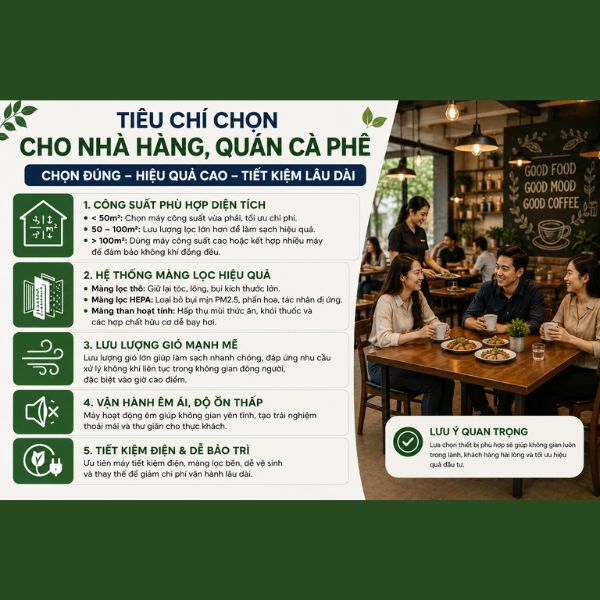 Tiêu chí chọn máy lọc không khí cho nhà hàng, quán cà phê