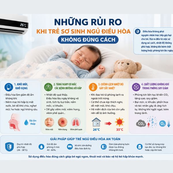 trẻ sơ sinh ngủ phòng điều hòa